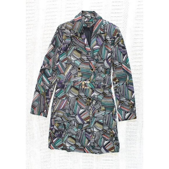 Duro Olowu Abstract Print Multicolor Women Trench Jacket XS Double Breasted - Picture 7 of 12
